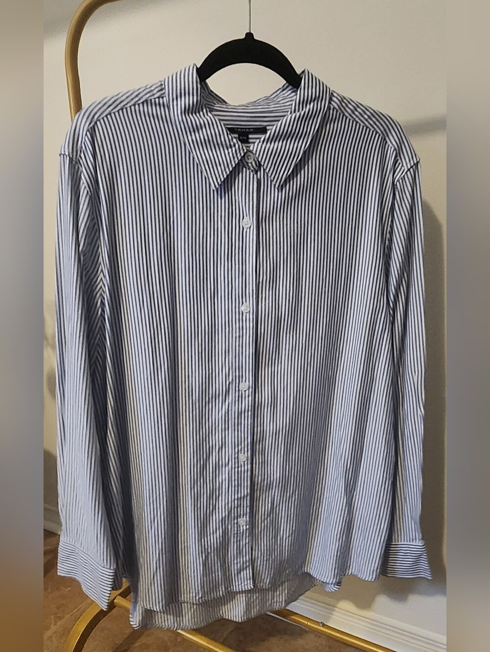 Tahari Women's Blue & White Striped Button-Up Shirt